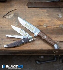 Boker Jager Gold Vollintegral Fixed Blade Knife Walnut Wood (4.6" Satin) 121589 -Boker Boker Jager Gold Duo Lock Back Folding Knife Walnut Wood Satin 114025 BHQ 90300 kp work bench web 1