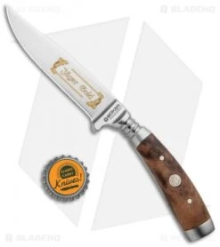 Boker Jager Gold Gobec Nicker Fixed Blade Knife Walnut Wood (4" Satin) 122532 -Boker Boker Jager Gold Gobec Nicker Walnut Wood Satin 122532 BHQ 90295 jr bottlecap