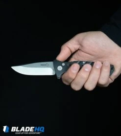 Boker Plus Strike Tanto Automatic Knife (3.25" Black Serr D2) -Boker Boker Plus Strike Drop Point Automatic Knife Stonewash 01BO400N BHQ 32040 kp in hand web