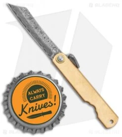 Boker Higonokami Bonsai Hikari Slip Joint Knife Brass (1.6" Damascus) -Boker Higonokami Bonsai Irogane Hoseki Brass Damascus BHQ 126248 jr bottlecap